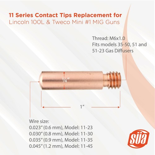 Contact Tips - Replacement for LIN 100L & Tweco Mini #1 Guns - Model: 11 - Picture 4 of 8