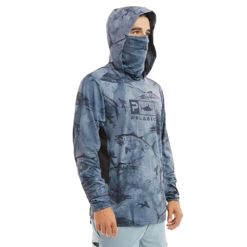Ropa de pesca pelágica Upf 50+ máscara facial con capucha camisas de pesca para hombre al aire libre Su - Imagen 7 de 27