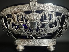 Empire Henkelkorb Silber mit kobaltblauem Glaseinsatz um 1800 RAR
