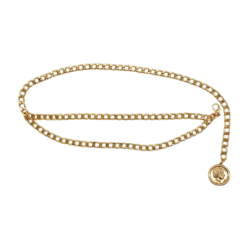 Women Gold Metal Chain Links Wave Side Front Fashion Belt Coin Charm Size XS S M - Image 4 of 4