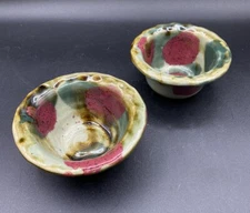 DK Clay 1996 Trinket Dish Salsa Dipping Sauce Bowl Pottery Drip Glaze Lot 2 A