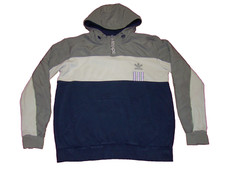 Adidas Mens Medium Trefoil Logo Pulls Blue Gray 1/4 Zip Hoodie Sweatshirt