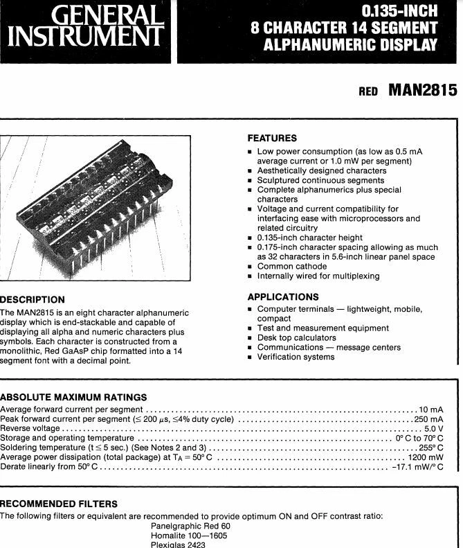 General Instruments - MAN2815 - Opto Display. 8 Characters, 14 Segment, New. - Image 3 of 4