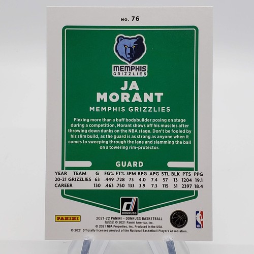 2021-22 Panini Donruss Basketball #76 Ja Morant Memphis Grizzlies - Bild 2 von 2