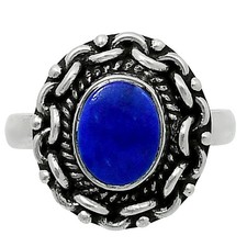 Natural Lapis Lazuli 925 Sterling Silver Ring Size 8 Blue Gemstone Jewelry