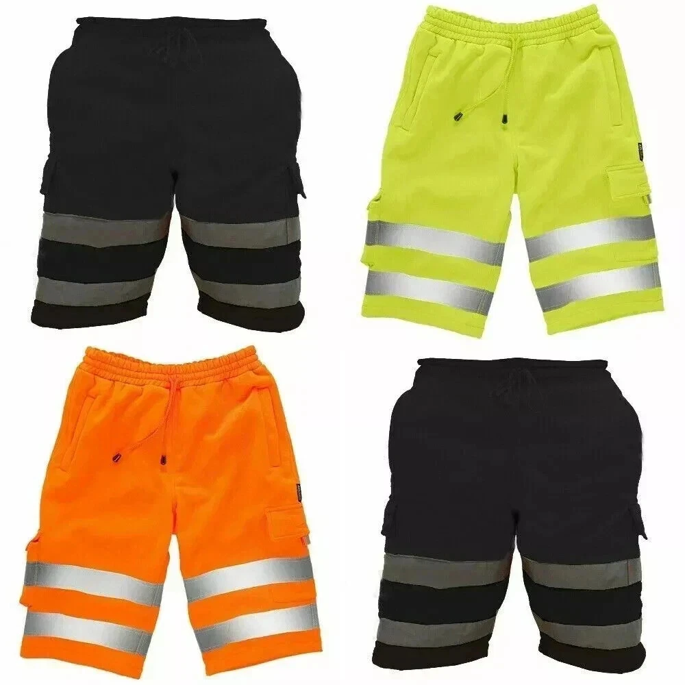 Hi Vis Fleece Cargo Work Shorts Reflective Safety Multi Pocket Trade Mens PPE UK