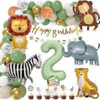 Deko 2. Geburtstag Junge MäDchen GrüNe Dschungel Waldtiere Safari Folienballon