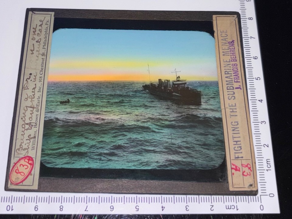 Notes Slide Background 1910s WWI DOCTOR TRANSPORT to SHIP FIGHTING SUBMARINE MENACE GLASS ...