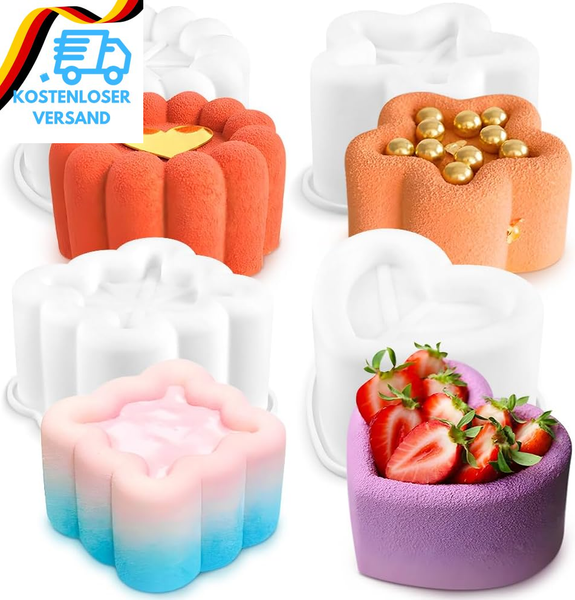 4 StüCk Kleine Kuchenform Quadrat Stern Herz Blumen Muffinform Silikon Backform-image