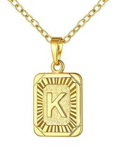 Square Initial Necklace, Gold/Platinum Plated A-Z 26 Letters c. O Chain-Gold K