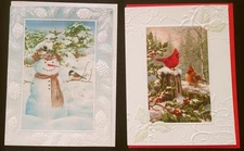 "Snowman, Cardinal", (2) Leanin Tree Christmas, New Yr Cards, With (2) Envelopes