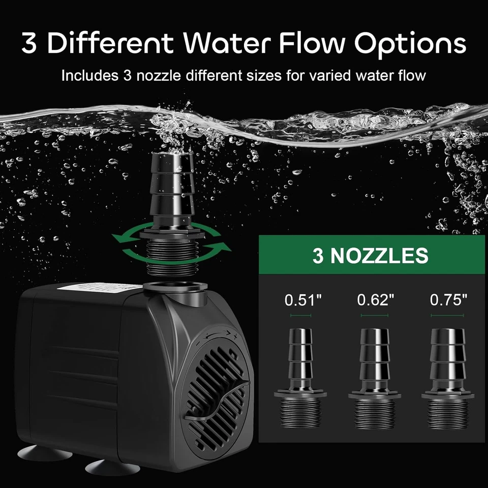 550 GPH Submersible Water Pump, 30W Ultra Quiet with 3 Nozzles for Aquatic Use - Image 4 of 4