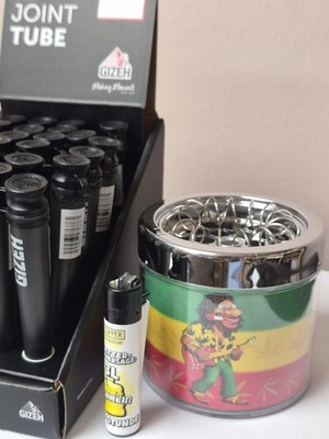 24 x Gizeh Joint  Tube-Hülle Aufbewahrungs Case Kunststoff+ Aschenbecher+Clipper