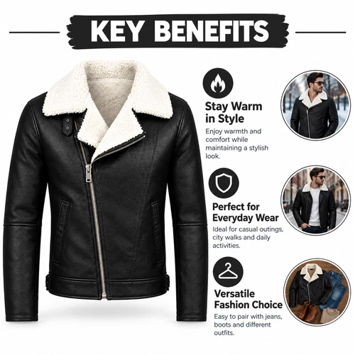 Men’s B3 Aviator Jacket Shearling Sheepskin Leather Bomber Flight Coat Winter image 4