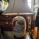 Chinese PAINTED GINGER JAR Pheasant Lady Wood Base Shades Lamp — photo 1
