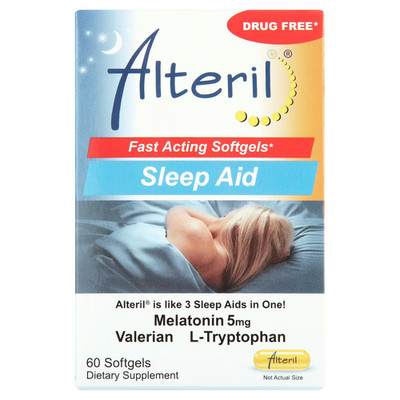 Alteril Sleep Aid Softgels 60 Count | Melatonin 5mg, Valerian & L-Tryptophan