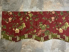 (2) Waverly-CHANTI RED-78 X 17 Valances-Cabernet/Grapes/Florals-Striped Underlay