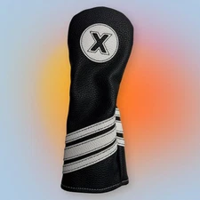 BLACK WHITE HYBRID / RESCUE CLUB HEAD COVER GOLF HEADCOVER Faux Pebble Leather