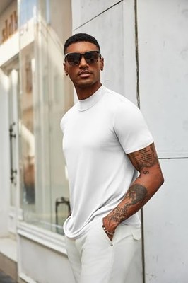Men's Mock Turtleneck T Shirt Short Sleeve Slim Fit Basic Medium A
