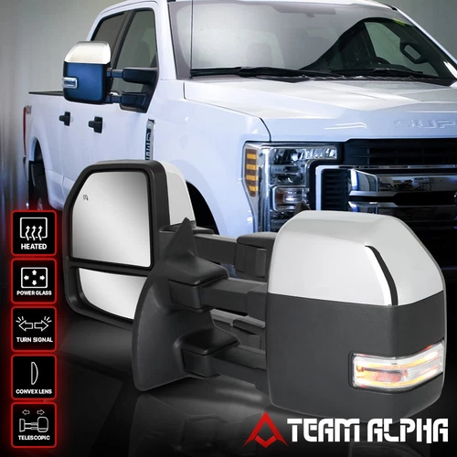 Fits 2008-2016 F250/F350 [POWER+HEAT+LED SIGNAL] Chrome Towing Side Mirror
