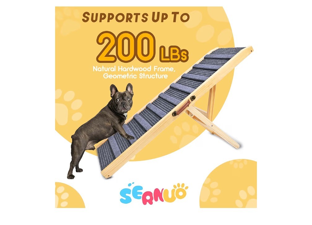Sernuo Pet Ramp for Large Dogs Wooden Portable Anti-Slip Mat Adjustable Grey