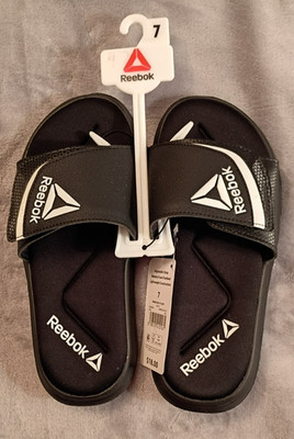 REEBOK Delta Slide Sandals Women's Sz 7 Black Adjustable Strap Memory Foam Shoes