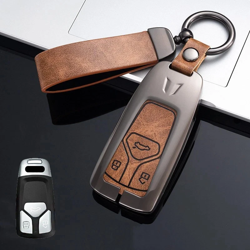 Zinc Alloy Leather Car Key Fob Case Cover For Audi A4 A5 S4 S5 B9 8W Q7 4M TT RS - Image 3 of 4