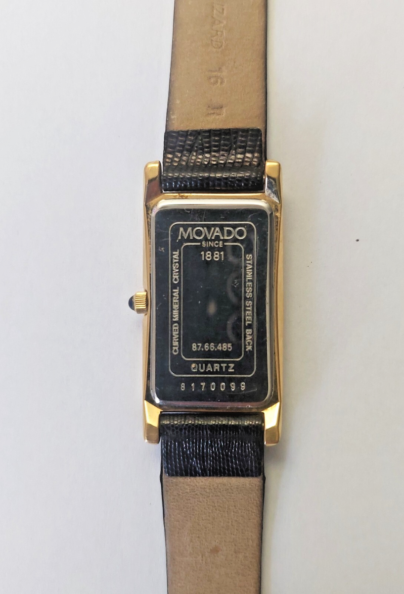 Movado model 87.66.485, Art Deco style, gold dot, tank watch with