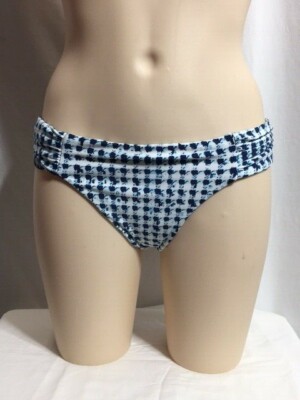 Women's NWT Lucky Brand INK Blue On the Grid Reversible Shirred Swim Bottom