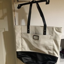 Women’s Leather Nine West Black White Tote Handbag