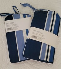 Two NOS Cotton Poly Blue Stripe Standard Pillow Shams 20 X 26"