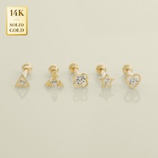 14K REAL Solid Gold Cute Shapes CZ Stud Helix Tragus Cartilage Piercing 18G