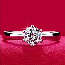 1CT White Round Cut CZ Solitaire Engagement Ring Solid 925 Sterling Silver
