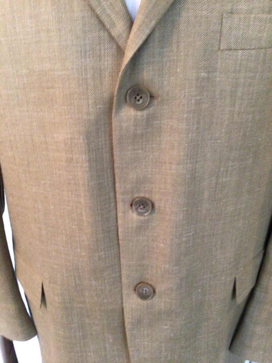 Kenneth Cole New York Brown Herringbone Silk Blend Blazer Jacket