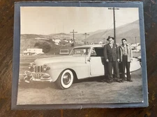 Vintage photo 1947 Lincoln Continental 1940's Auto & Man in Suit Fedora w Cover