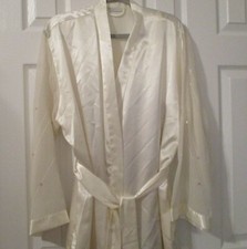 VINTAGE VALERIE STEVENS CREAM IVORY PAISLEY PEIGNOIR NIGHTGOWN ROBE SIZE L LARGE