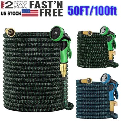 100FT Stronger Deluxe  Expandable Flexible Garden Water Hose W/ Spray Nozzle Gun