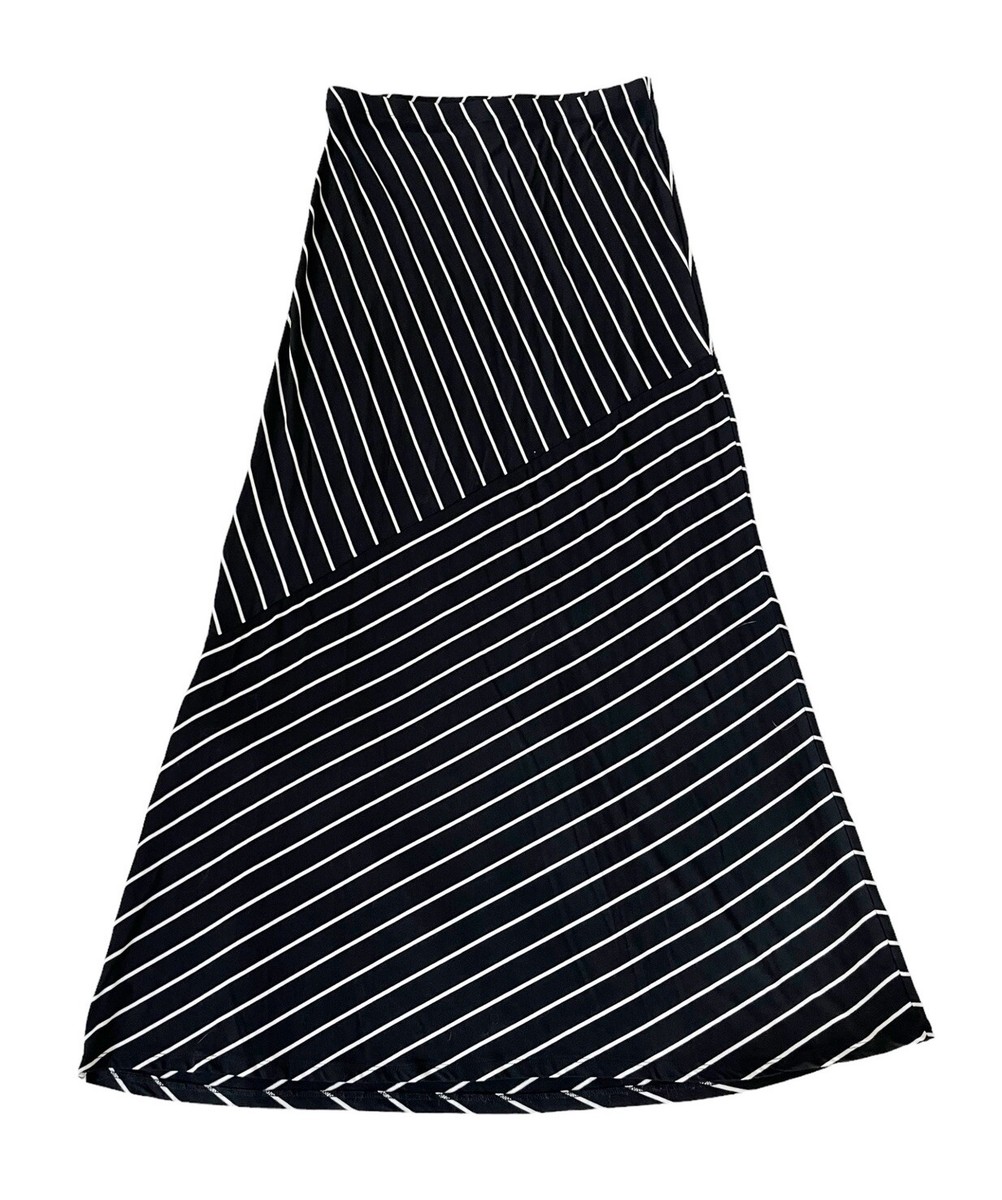Matty M Women's Sz S Black White Asymmetrical Striped Maxi Skirt