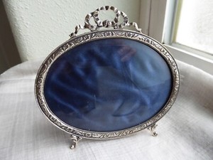 Vintage Antique German Silver 830 Oval Frame Footed Garlands Beveled Glass