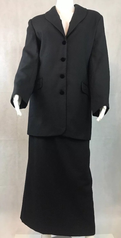 Vintage Andrea Viccaro Suit Women’s Sz 12 Career Black Wool Skirt Jacket Blazer