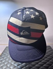 Quiksilver Trucker Hat Cap Snapback Navy Blue Mesh Surfer Skate USA Stars