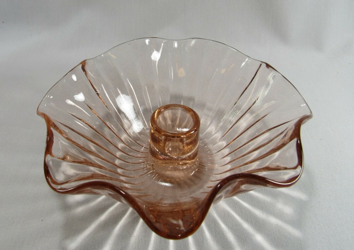 Anchor Hocking Lexington Pink Glass Ruffled Candle Holder | eBay