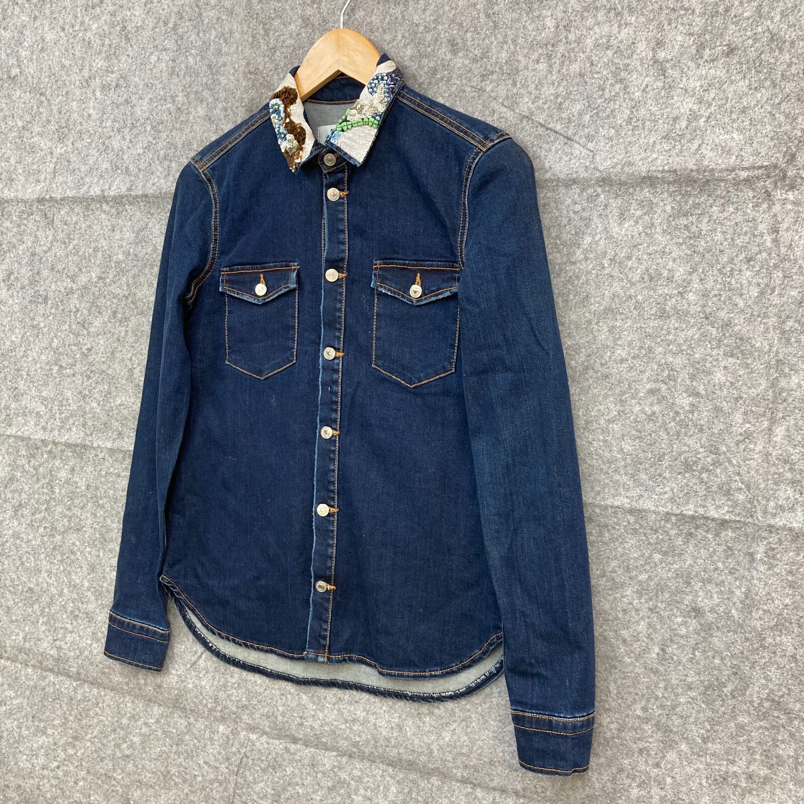 MSGM Jacket Womens 40 Blue Sequin Embroidered Det… - image 3