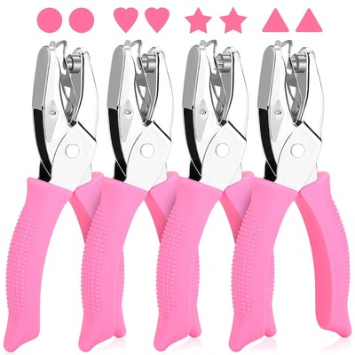 4 PCS 1/4'' Hole Punchers for Crafts, Single Hole Punch Shapes with Circle Heart