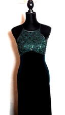 Deep Forest Green Velvet long Dress: Betsy & Adam by Jaslene, Junior Size 3/4