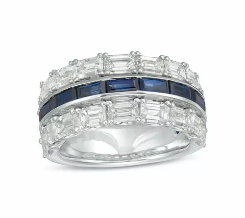 Vera Wang Lab-Created Diamond & Baguette Sapphire Wedding 14k White Gold FN Ring - Picture 1 of 8
