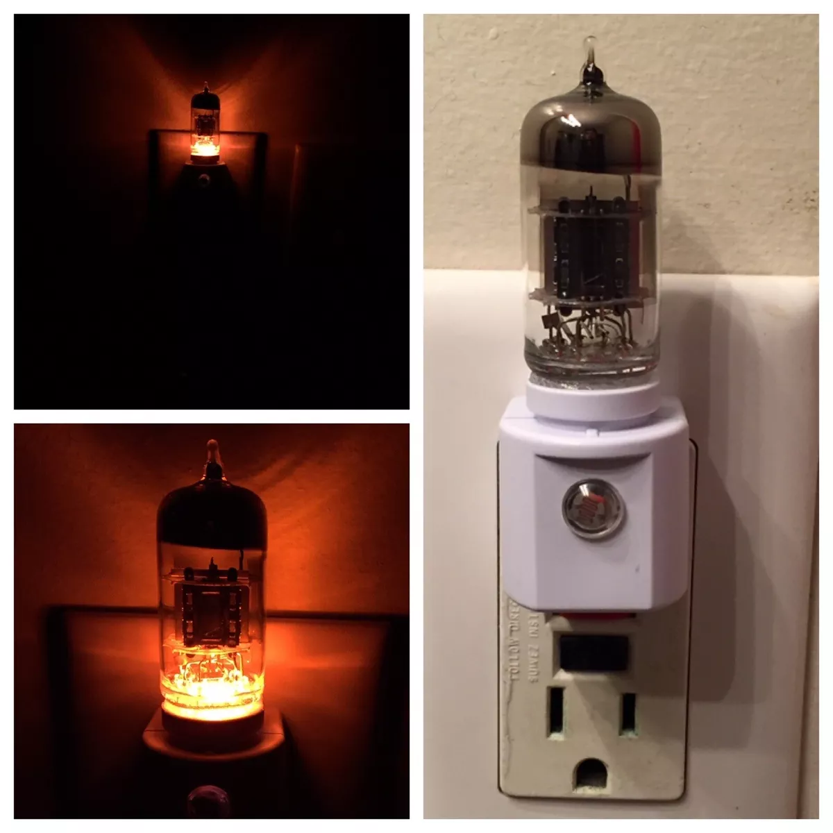 12AX7 Style Amber Glow Vintage Vacuum Tube Valve 120 VAC Plug In LED Night Light