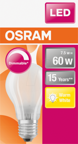Osram E27 LED Filament Light Bulb 7.5W - 60W - 806lm - Warm White - Dimmable - Picture 1 of 2