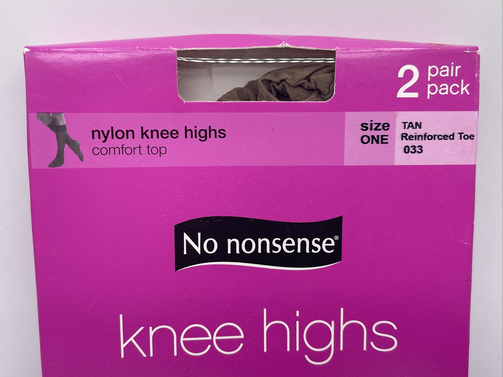 No Nonsense 2Pair Pack KNEE HIGHS Nylon Hosiery Tan Sheer Toe One Size