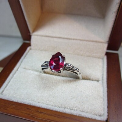 Red Pear Drop 2Ct Lab Created Art Design Engagement Ring in14K White Gold Plated